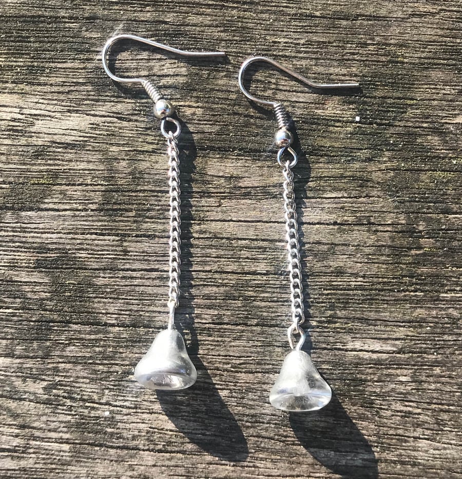 Silver glass bell earrings