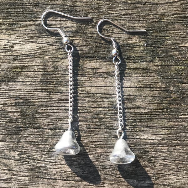 Silver glass bell earrings