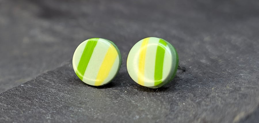 8mm lime and lemon striped stud earrings