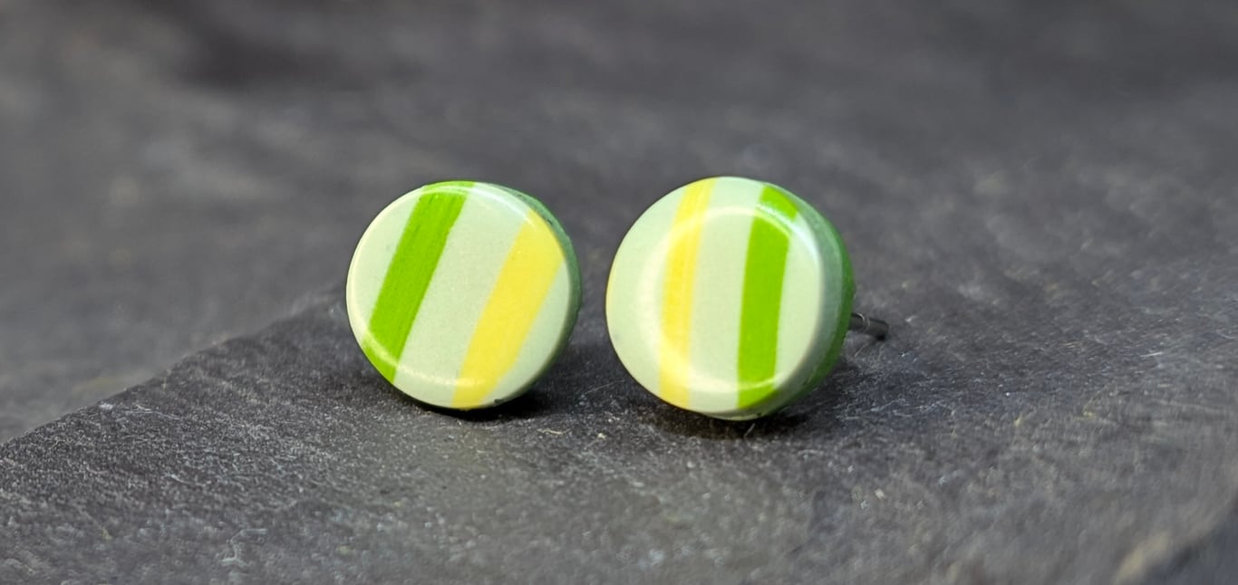 8mm lime and lemon striped stud earrings