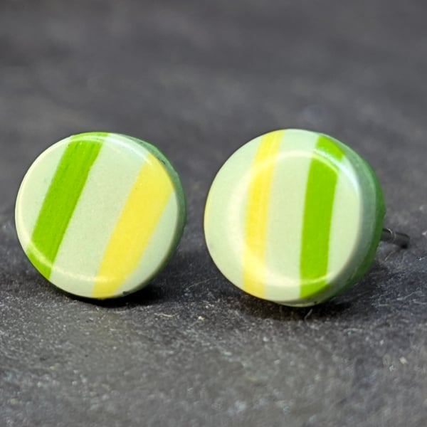 8mm lime and lemon striped stud earrings