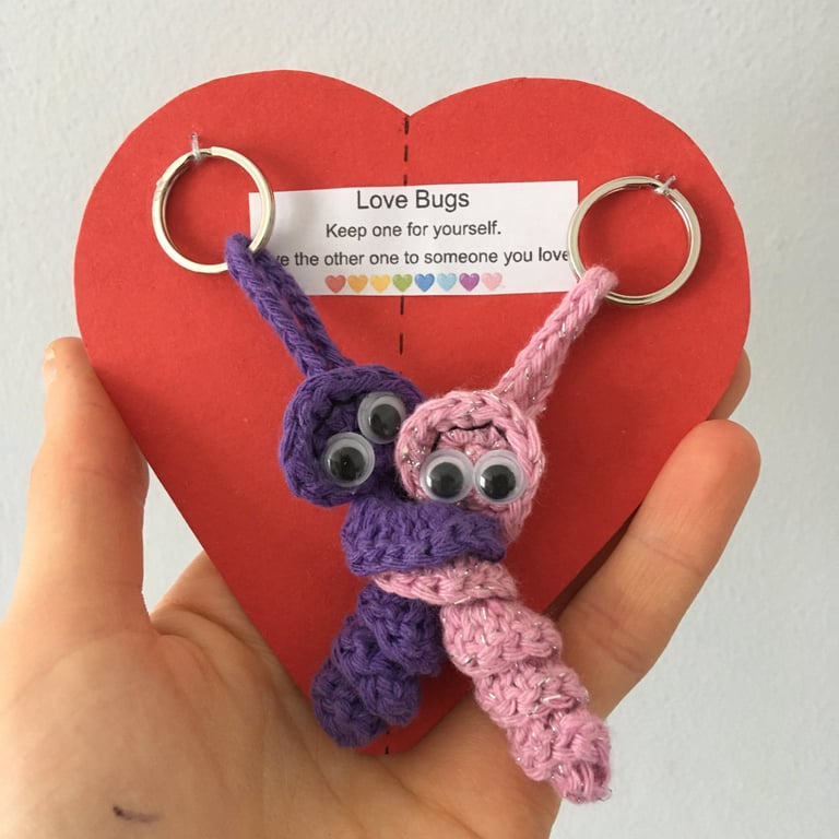 Crochet Love Bug Keyring - Purple And Pink - I Love You Gift, Mothers Day