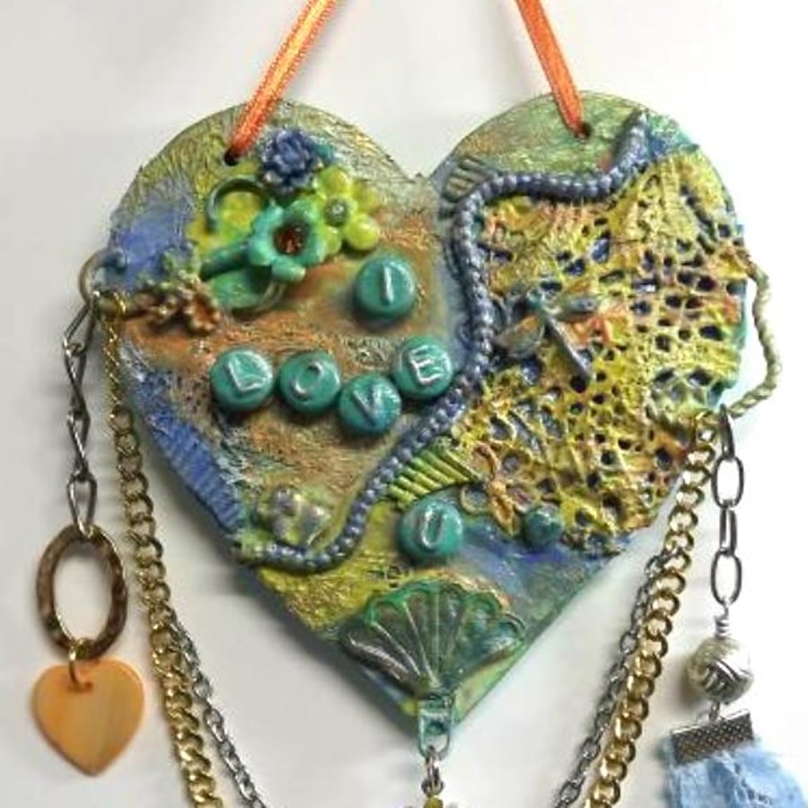 Mixed Media Love You Hanging Heart