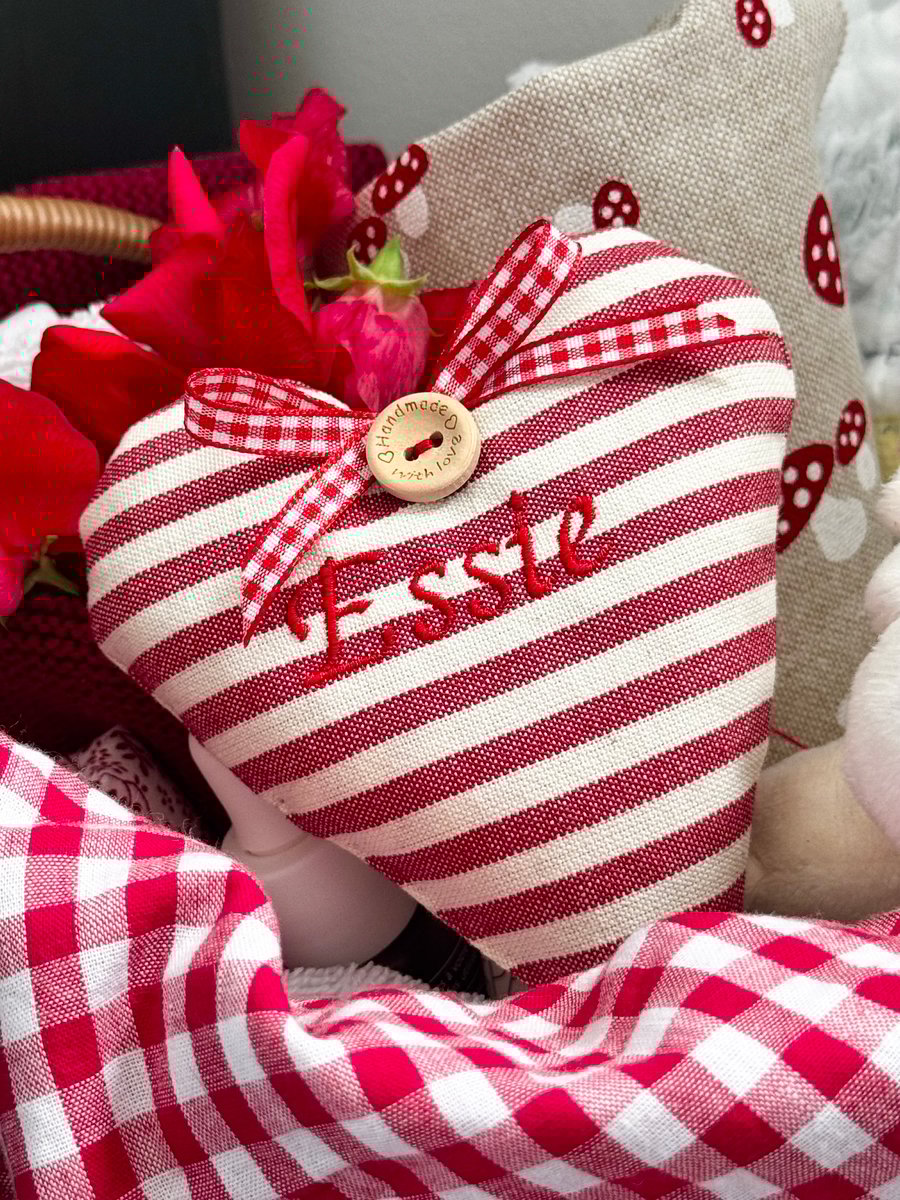 RED NAME HEART - new baby gift - red stripes