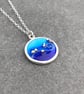 Enamel Pendant, blue enamel pendant, round blue pendant, silver bubbles pendant, - Image 8