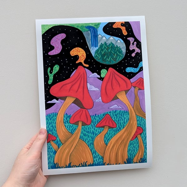 Whimsical Mushroom Forest A4 Art Print