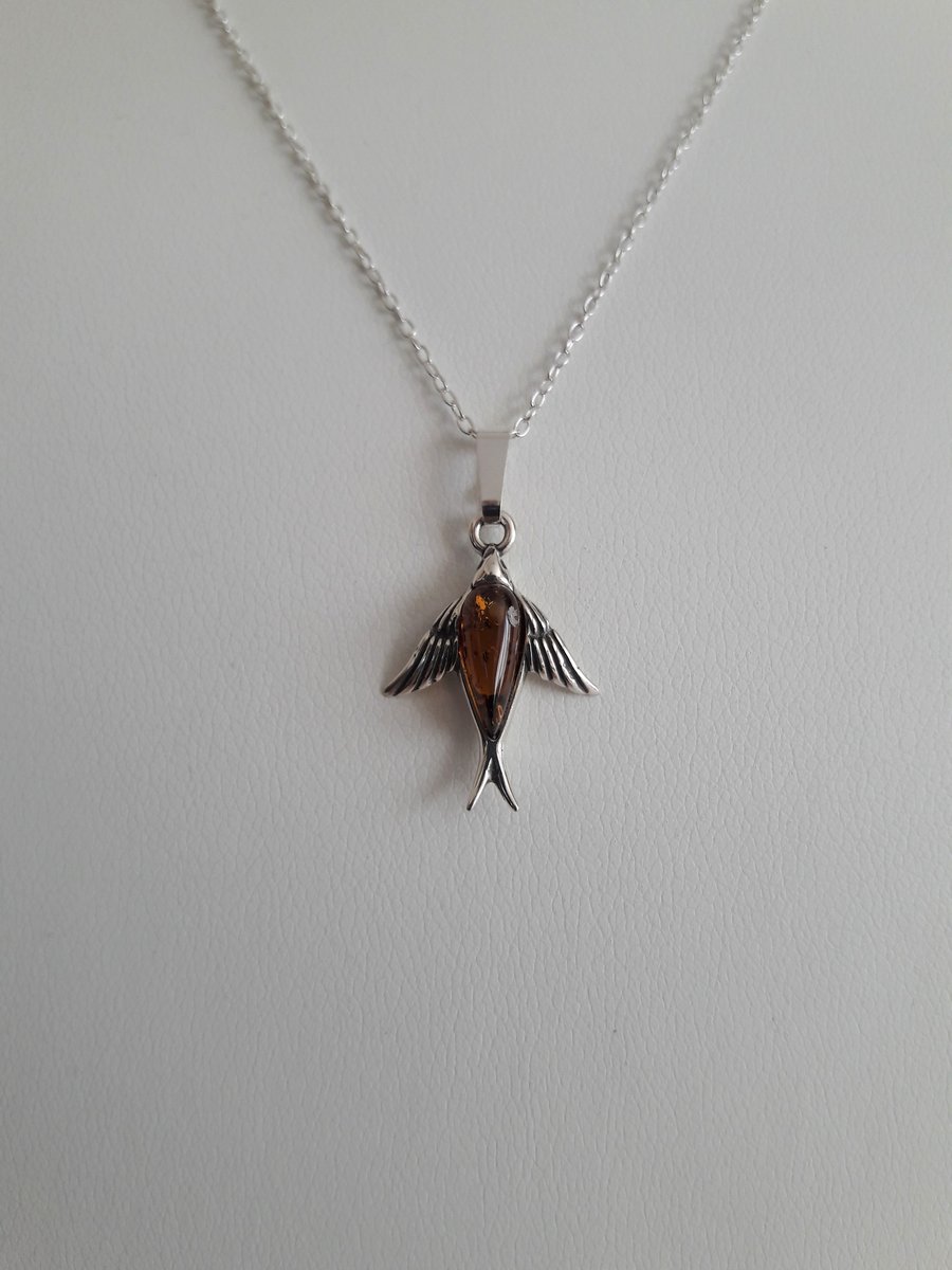 Amber Swallow Necklace. Bespoke, Sterling Silver, Gifts for Nature Lovers