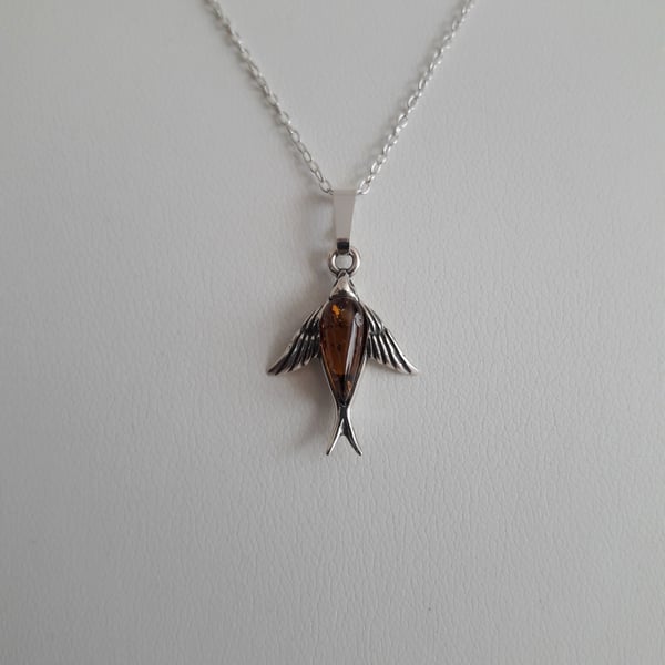 Amber Swallow Necklace. Bespoke, Sterling Silver, Gifts for Nature Lovers
