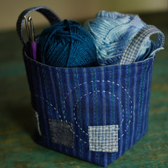 Handmade Fabric Storage Basket, Project Bag