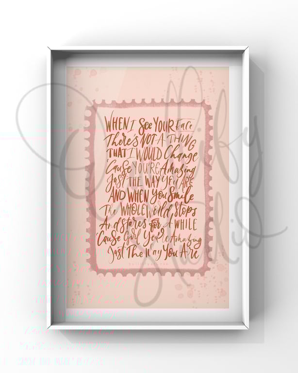 Calligraphy Lyrics Print - Bruno Mars Just The Way V2