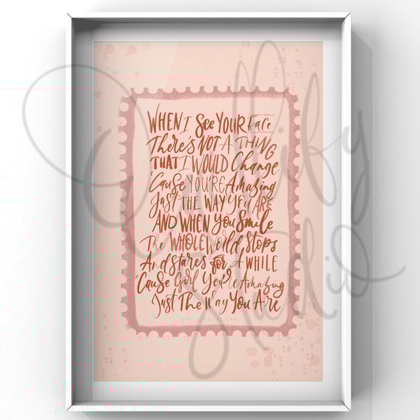 Calligraphy Lyrics Print - Bruno Mars Just The Way V2