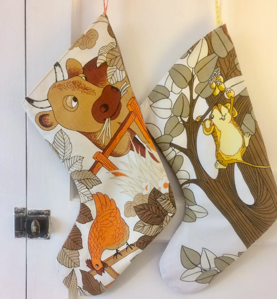 RETRO Christmas Stocking COW  Animal Farm Vintage Fabric by WittyDawn