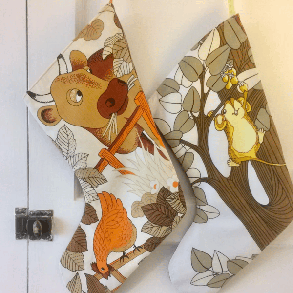 RETRO Christmas Stocking COW  Animal Farm Vintage Fabric by WittyDawn