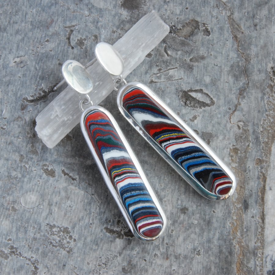 Harley fordite and sterling silver earrings