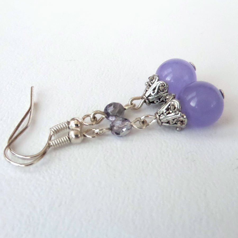Purple earrings - purple gemstone with crystal