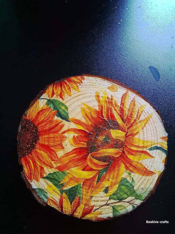 Woodslice decoupage coaster