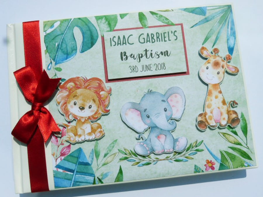 Safar birthday guest book, zebra, elephant, lion, birthday gift