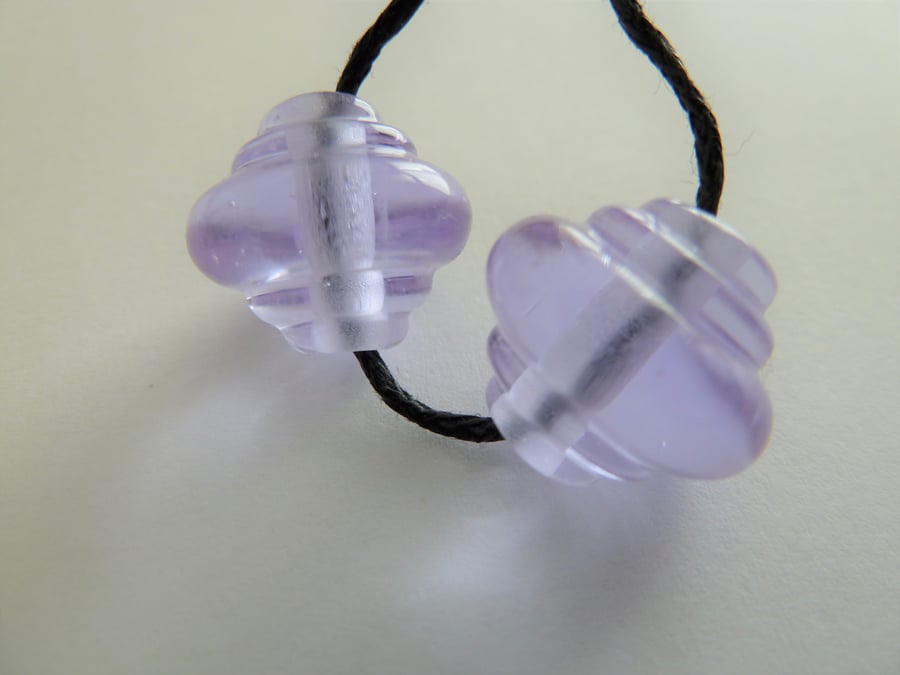 lampwork glass lilac ornate bead pair