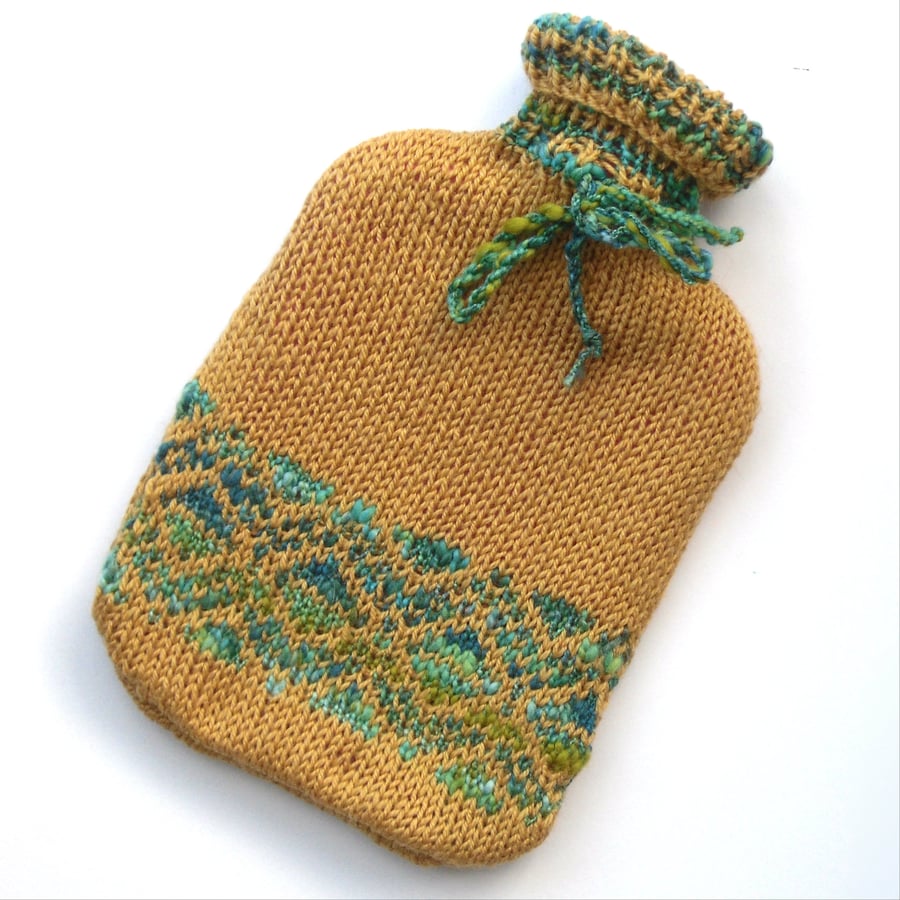 Golden Yellow knitted hot water bottle cover Folksy