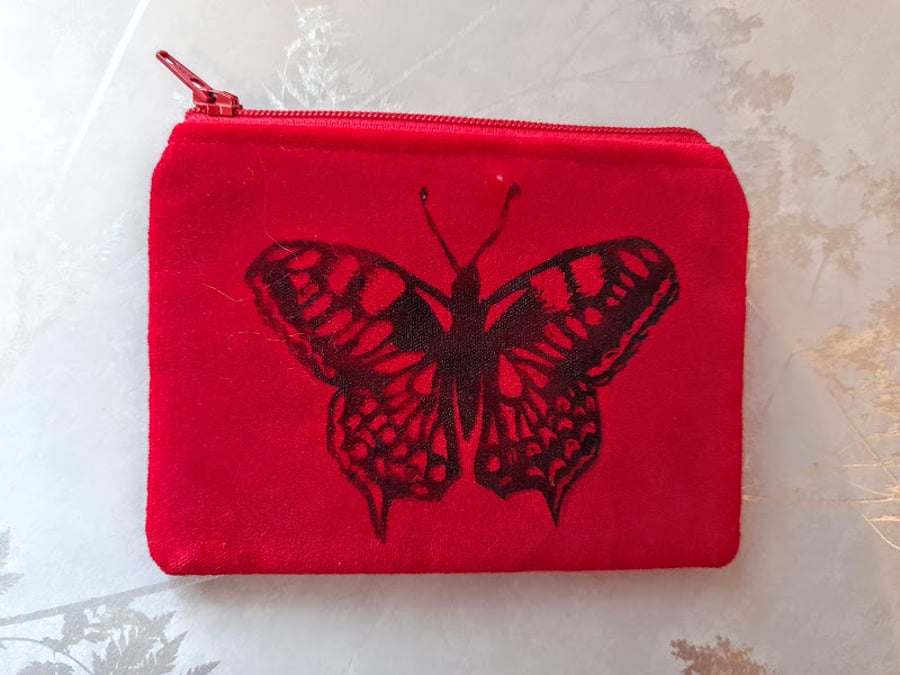 Butterfly Design Red Velvet Coin Purse