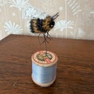 Mini Bobbinbee - Crochet Bee on a vintage wooden bobbin