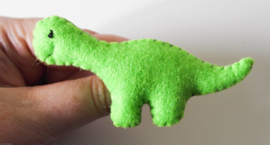 Seconds Sunday Dinosaur Felt Brooch, Handmade Green Dinosaur Pin, Cute Dinosaur