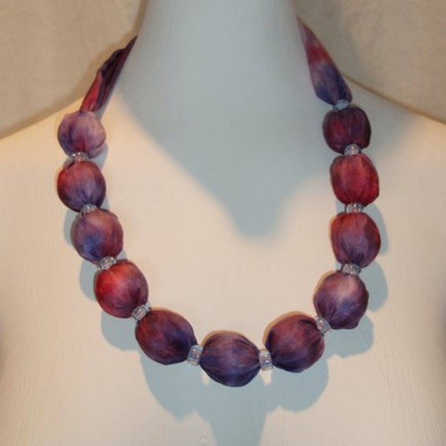 Hand painted silk beaded necklace