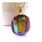 Red Dichroic Glass Pendant 160 Gold Shimmer with gold plated chain