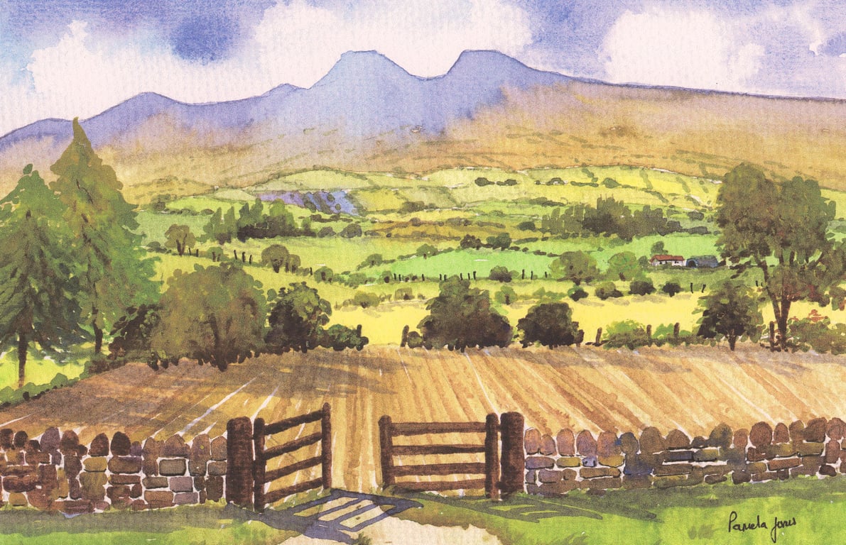 Ploughed Field, Brecon Beacons, Wales, Watercolour print, in 14 x 11 '' Mount