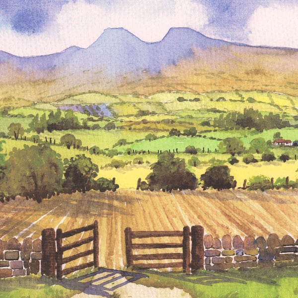 Ploughed Field, Brecon Beacons, Wales, Watercolour print, in 14 x 11 '' Mount