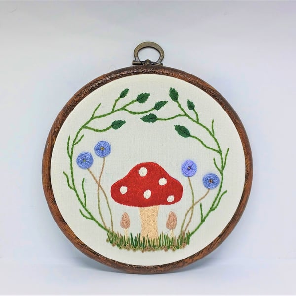 Mushrooms, Toadstool & Wildflowers Hand Embroidery Silk Hoop Art