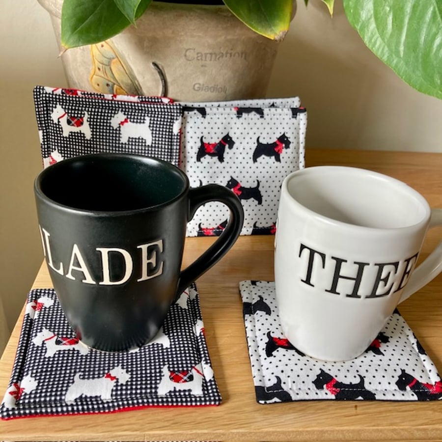 6 mug coasters - fabric coasters - quilted coasters
