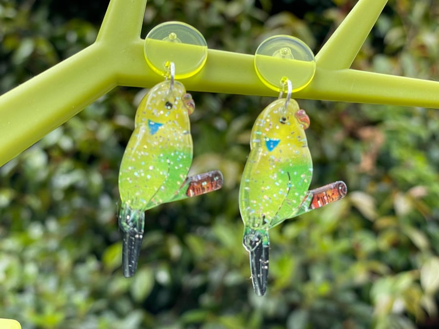 NEON parrot earrings yellow cute glitter tropical hawaiian featival cool