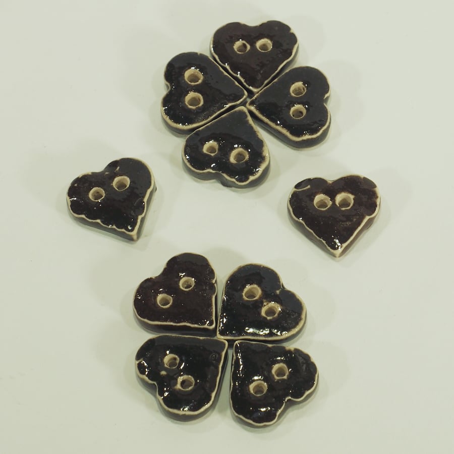 Goth Black Heart Chunky Ceramic Buttons, set of 5