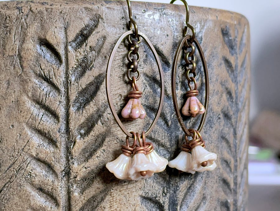 Handmade Czech Glass Cluster Earrings - Flower Jewellery, Bohemian Style Earring