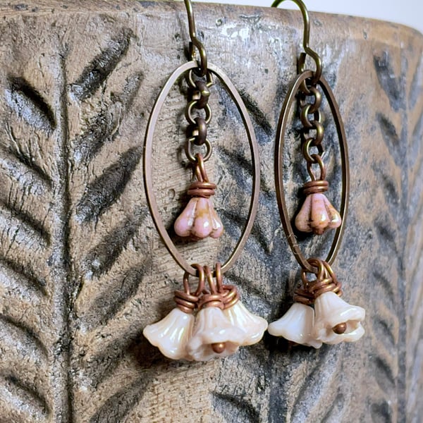 Handmade Czech Glass Cluster Earrings - Flower Jewellery, Bohemian Style Earring