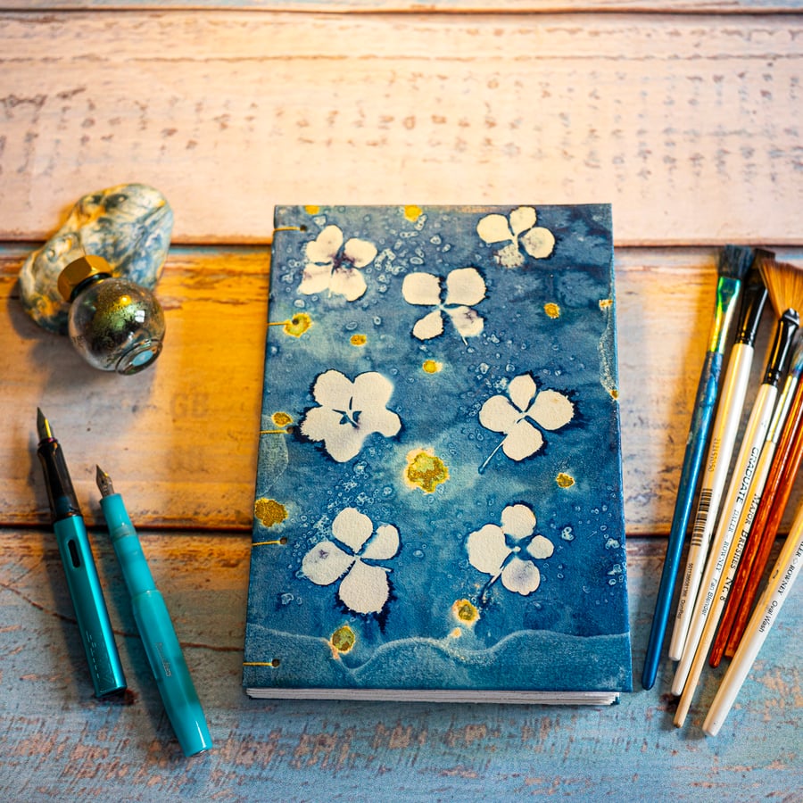 A5 Journal with Golden Hydrangeas (Folksy115)