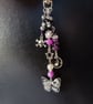 Black and purple beaded gothic bag charm with crystal chip and charms - Image 2