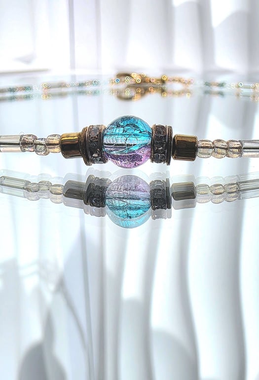 Dainty Iridescent Beaded Necklace Colourful Jewellery Statement Choker Handmade 