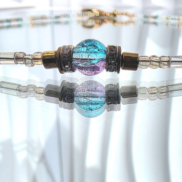 Dainty Iridescent Beaded Necklace Colourful Jewellery Statement Choker Handmade 