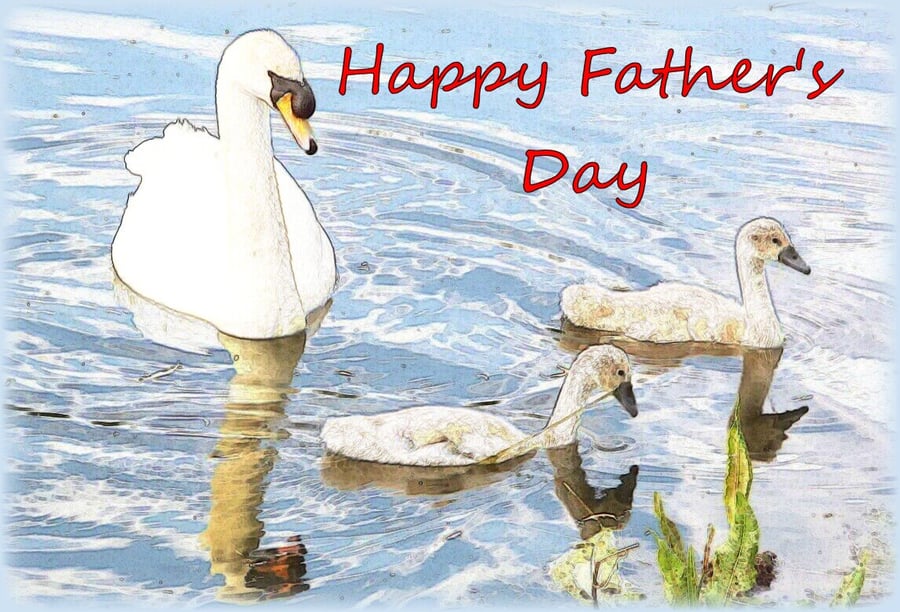 A5 Card Happy Father's Day Male Swan and Cygnets 