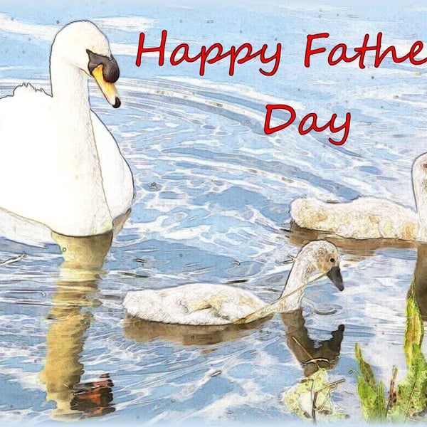 A5 Card Happy Father's Day Male Swan and Cygnets 