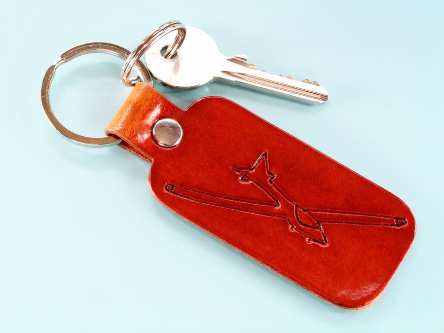 Hand Carved Glider Leather Keyring, Plane Leather Key Fob, Flying Gift For Pilot