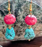 Handmade Genuine Coral & Dyed Howlite Jewellery Set Earrings and a Bracelet - Image 2