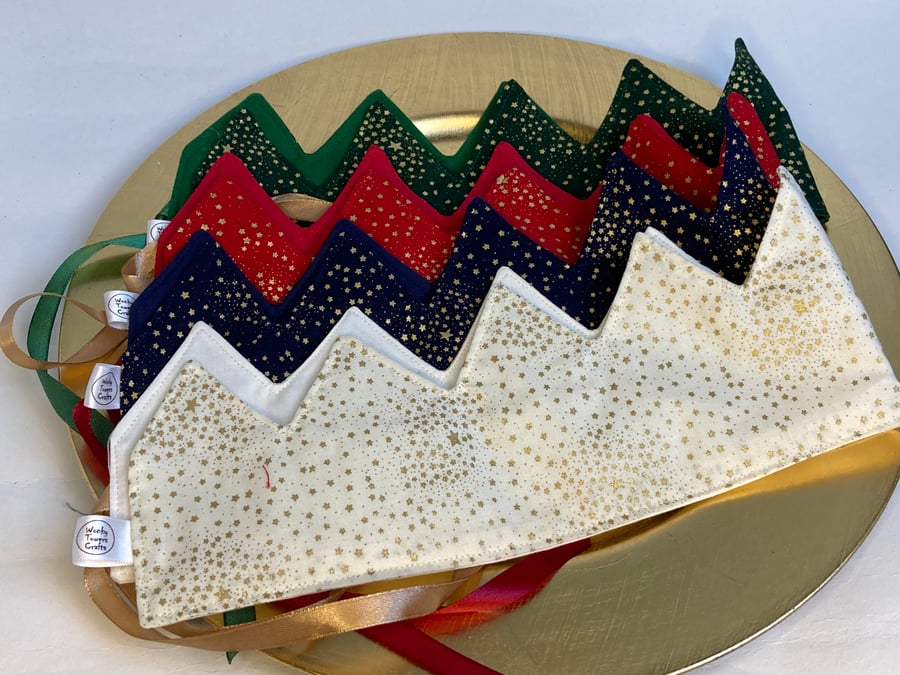 Christmas Crowns - set of four reusable crowns. Stars fabric