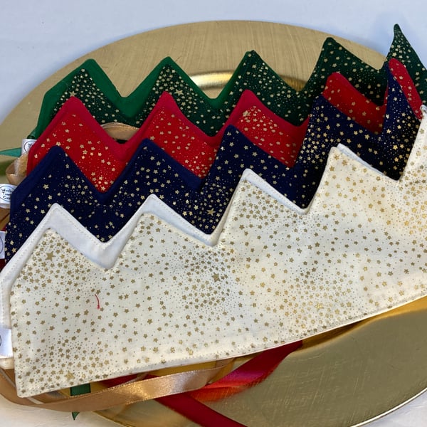 Christmas Crowns - set of four reusable crowns. Stars fabric