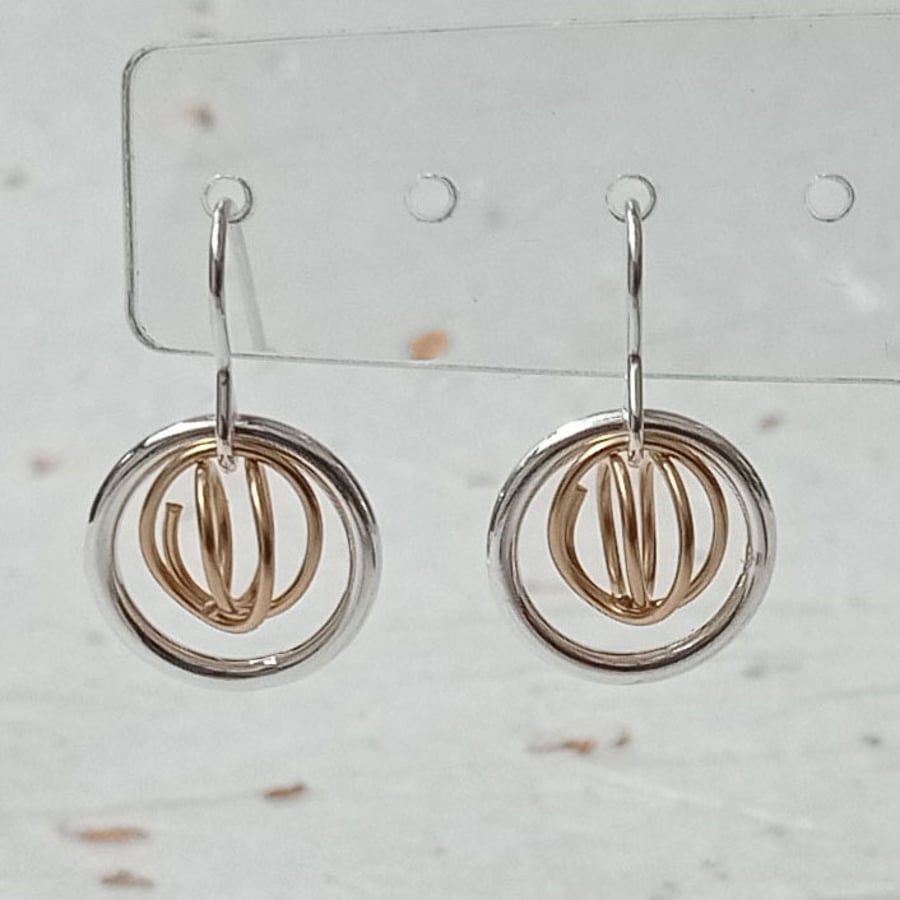 Sterling silver ring & gold filled wire earrings - minimalist drop earrings