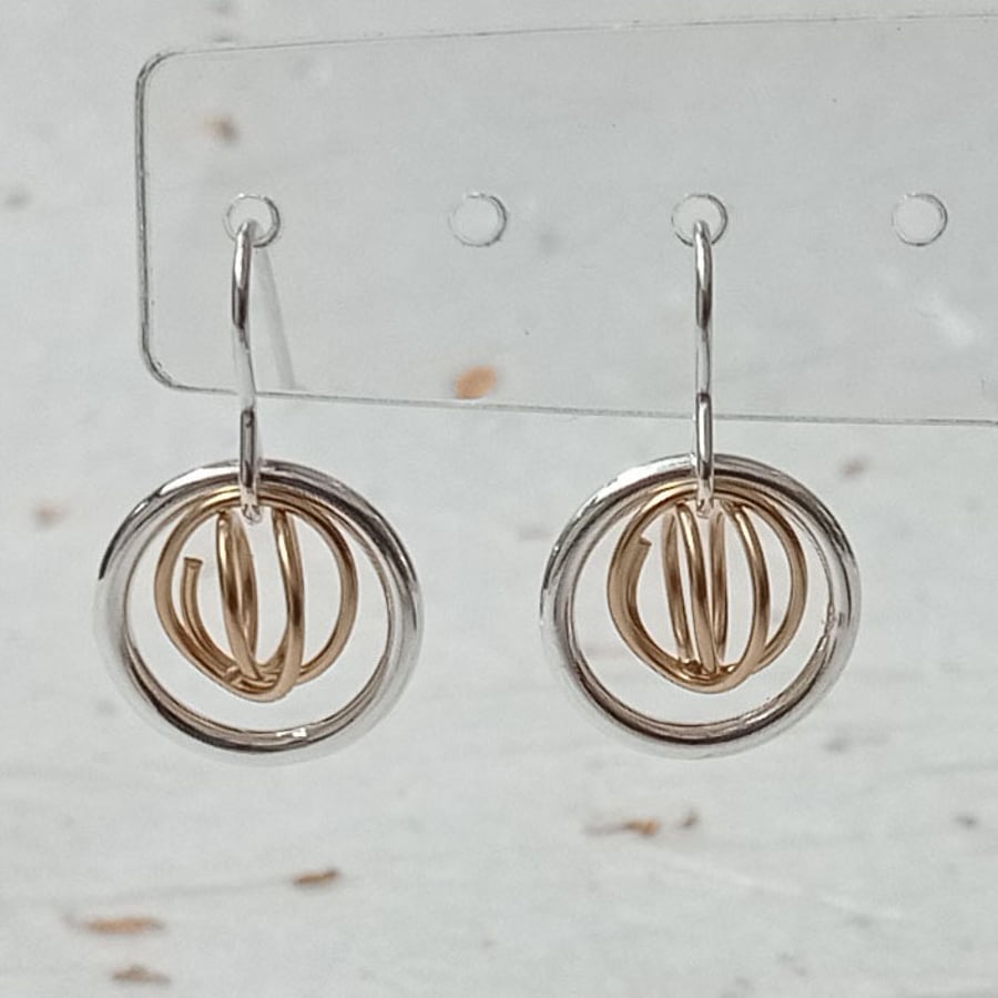 Sterling silver ring & 14ct gold filled wire earrings - minimalist drop earrings