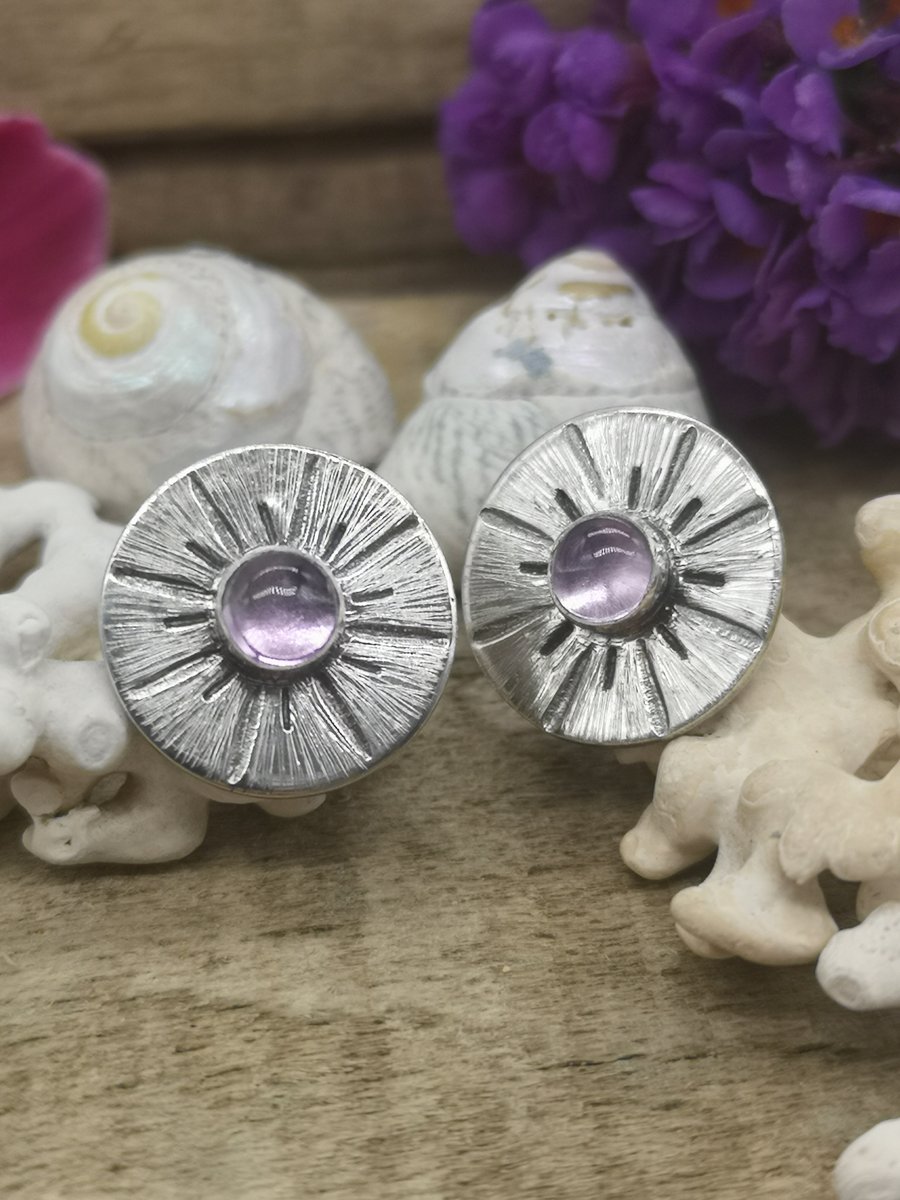 Amethyst Disc Stud Earrings 