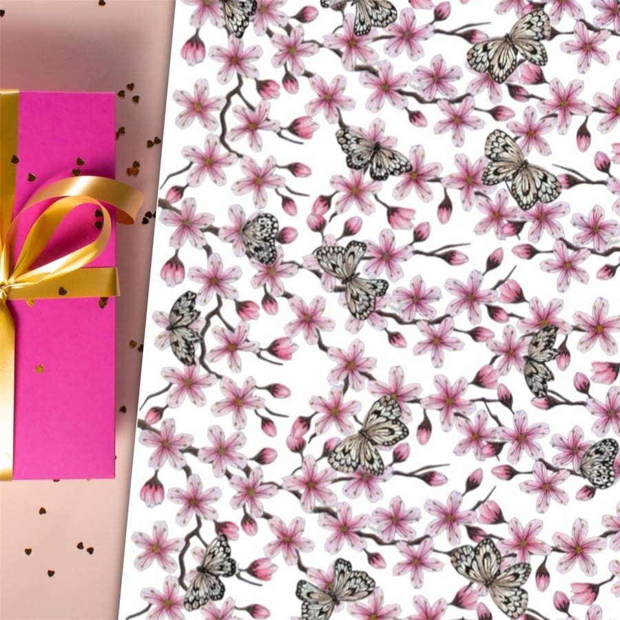 Cherry Blossom and Butterflies Wrapping Paper